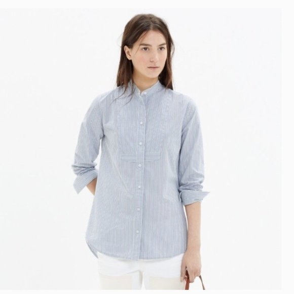 Madewell Tops - Madewell Collarless Bib Stripe Button Shirt Womens Small Multi Color